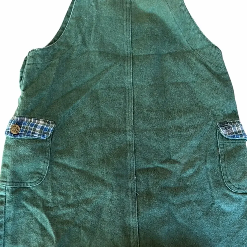 Vintage Winnie the Pooh Green Overalls Dress Girls Size 7/8